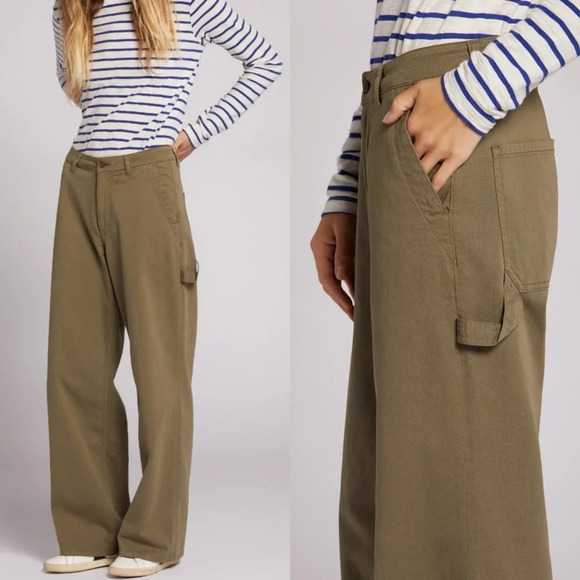 Current/Elliott The Painter Wide Leg Jean in Basil Green